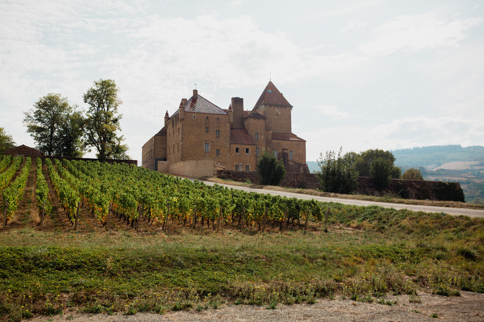 Le château de Pierreclos au milieu des vignes