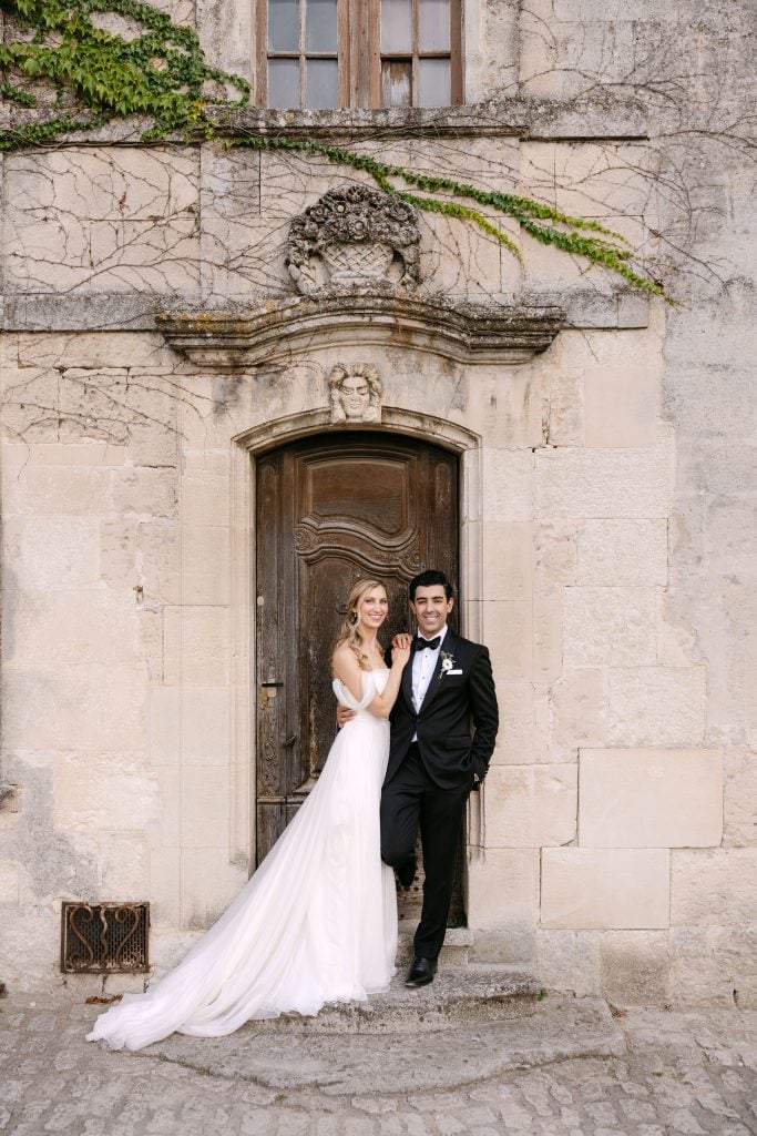 bride and groom at baux de provence