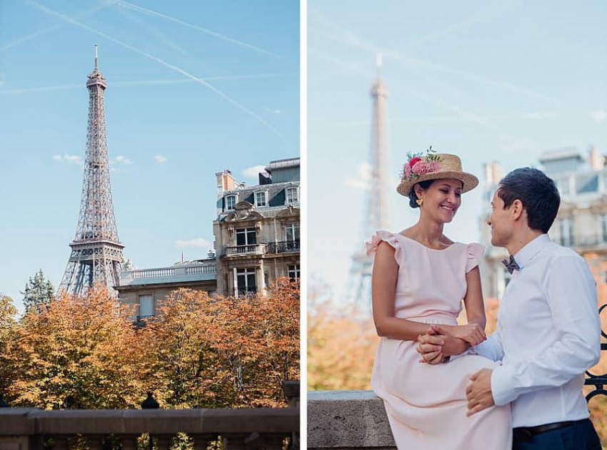 couple de marié devant la tour eiffel