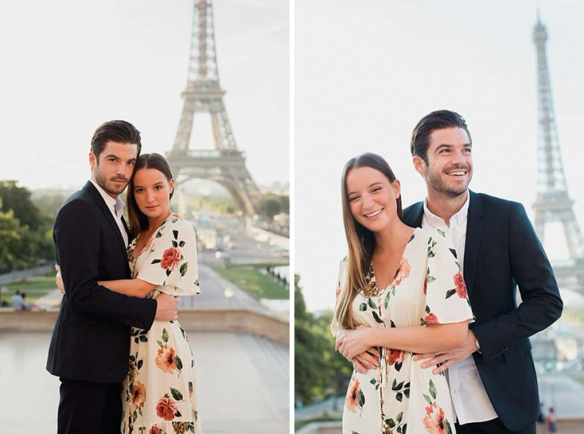 une séance de couple devant la Tour Eiffel